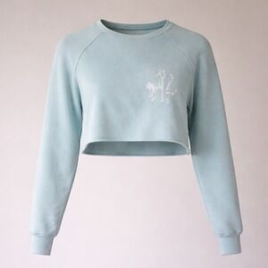 Baja East Womens Size 3/XL Cropped Crew Neck Sweatshirt Mint Green Long Sleeves